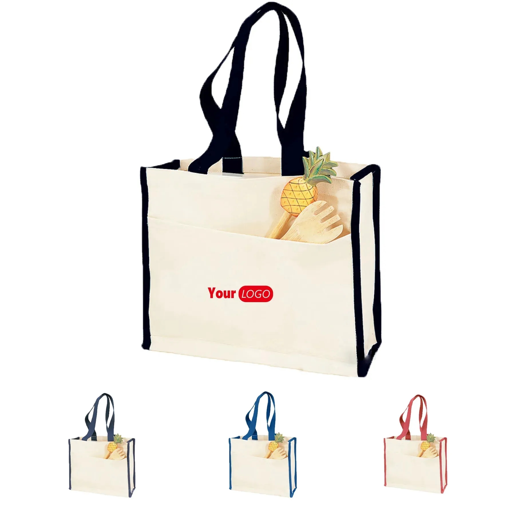 CanvasTote Bag With Color Handles, custom tote bag with logo imprint 6