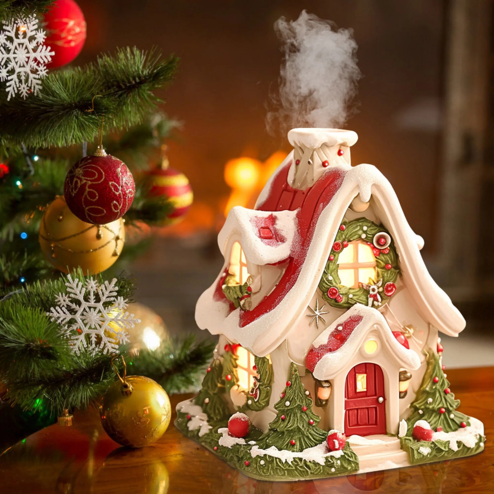 Christmas House Shape Ornament Incense Burner Candle Holder 3