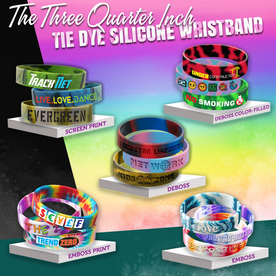 Tie Dye Silicone Wristband - 3/4" band