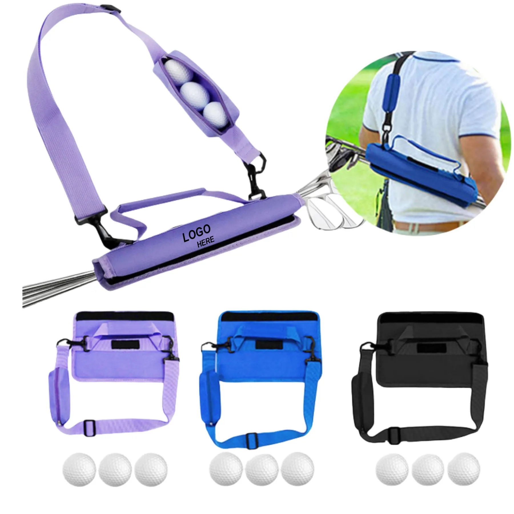 Portable Golf Club Sling Bag W/ Ball Pouch 7