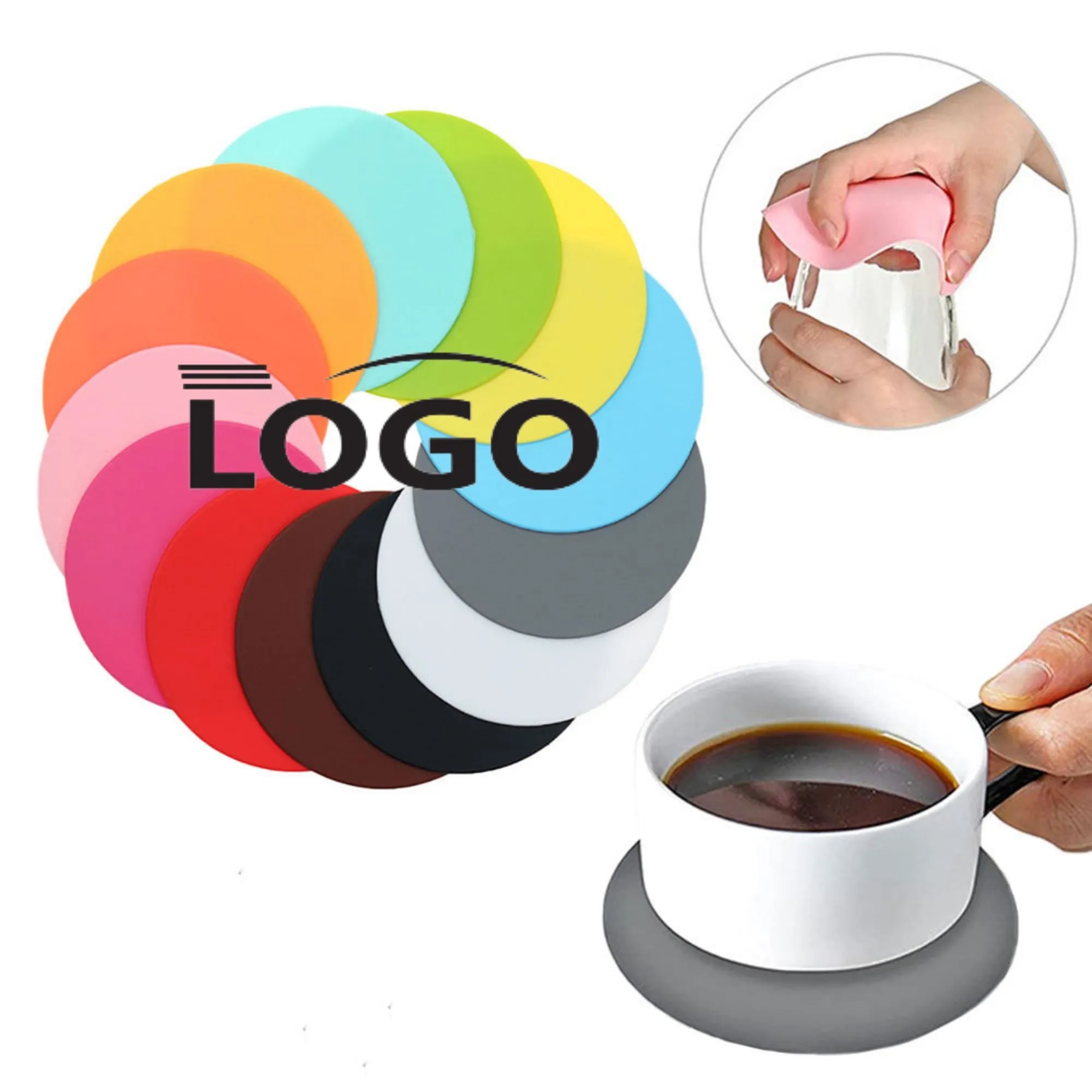 MOQ50 Soft PVC Round Silicone Coasters Non-Slip Cup 5