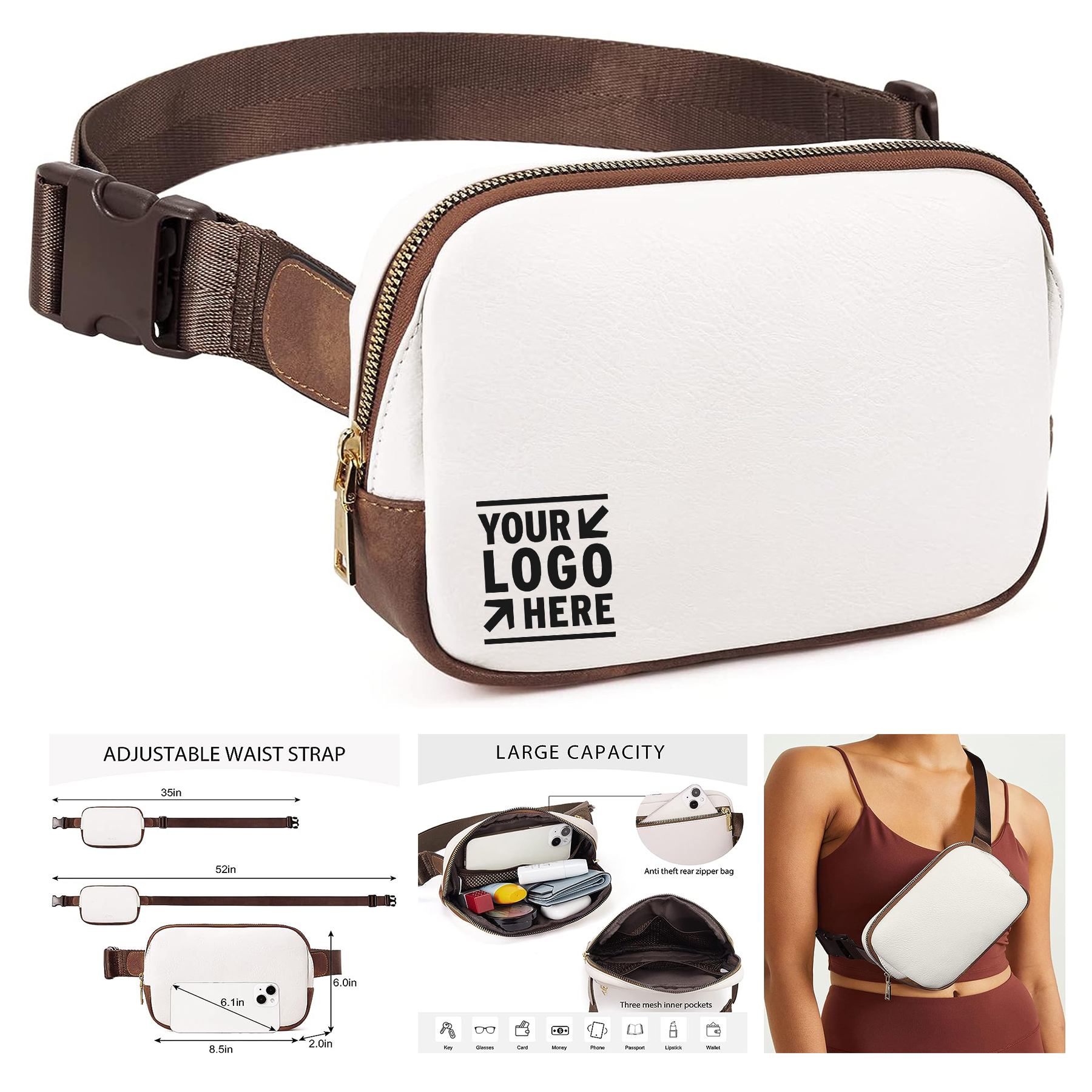 Women Trendy Fanny Pack Crossbody Belt PU Leather Waist Bag With Adjustable Strap 2