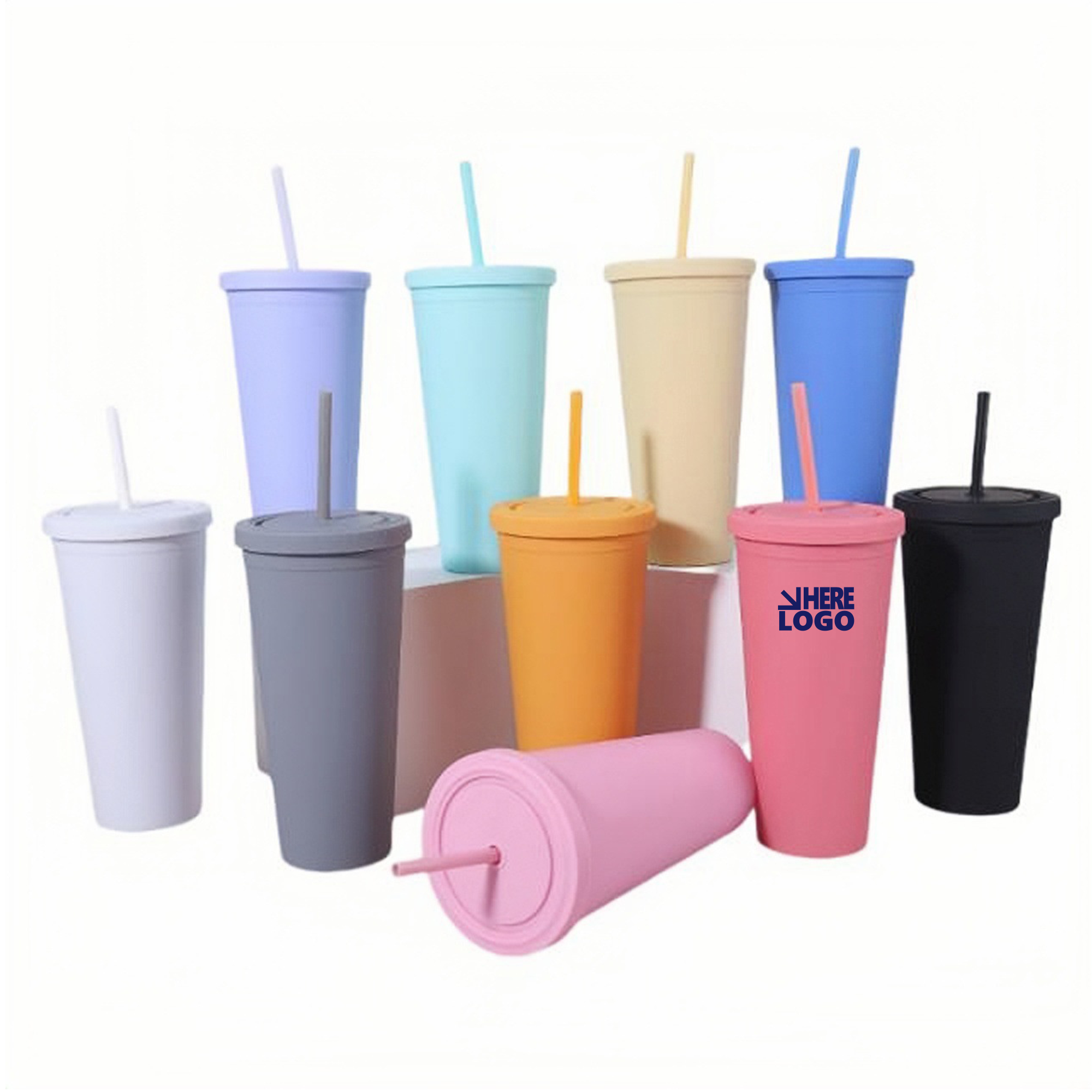 24oz Insulated Plastic Straw Tumbler - Double-Wall Design 2