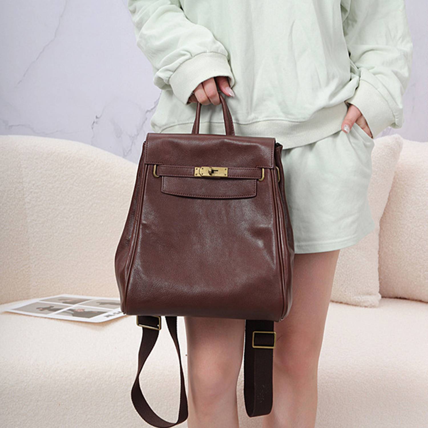 Women Large Capacity Genuine Leather Backpack 3
