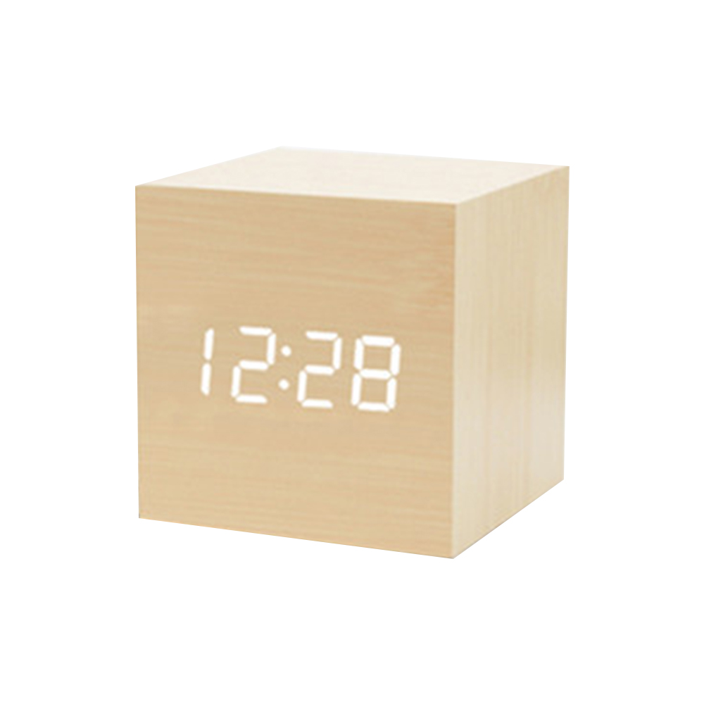 Wooden Cube Digital Alarm Clock