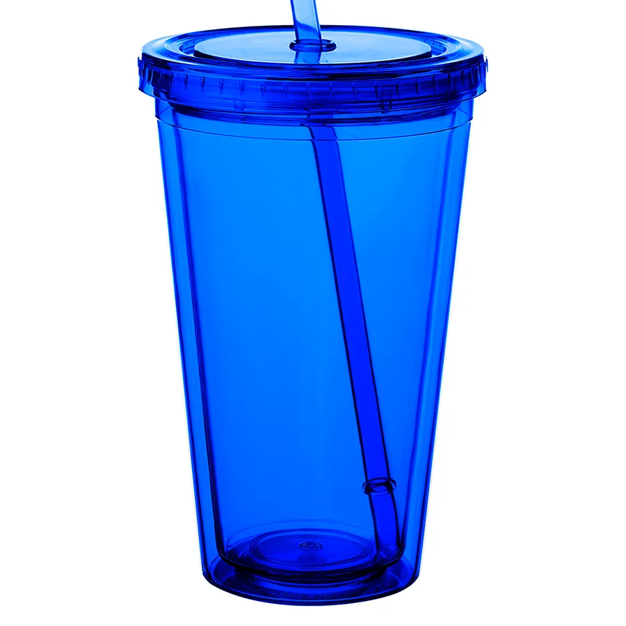 Double Wall Plastic Tumbler - with Straw, 16 oz. 17