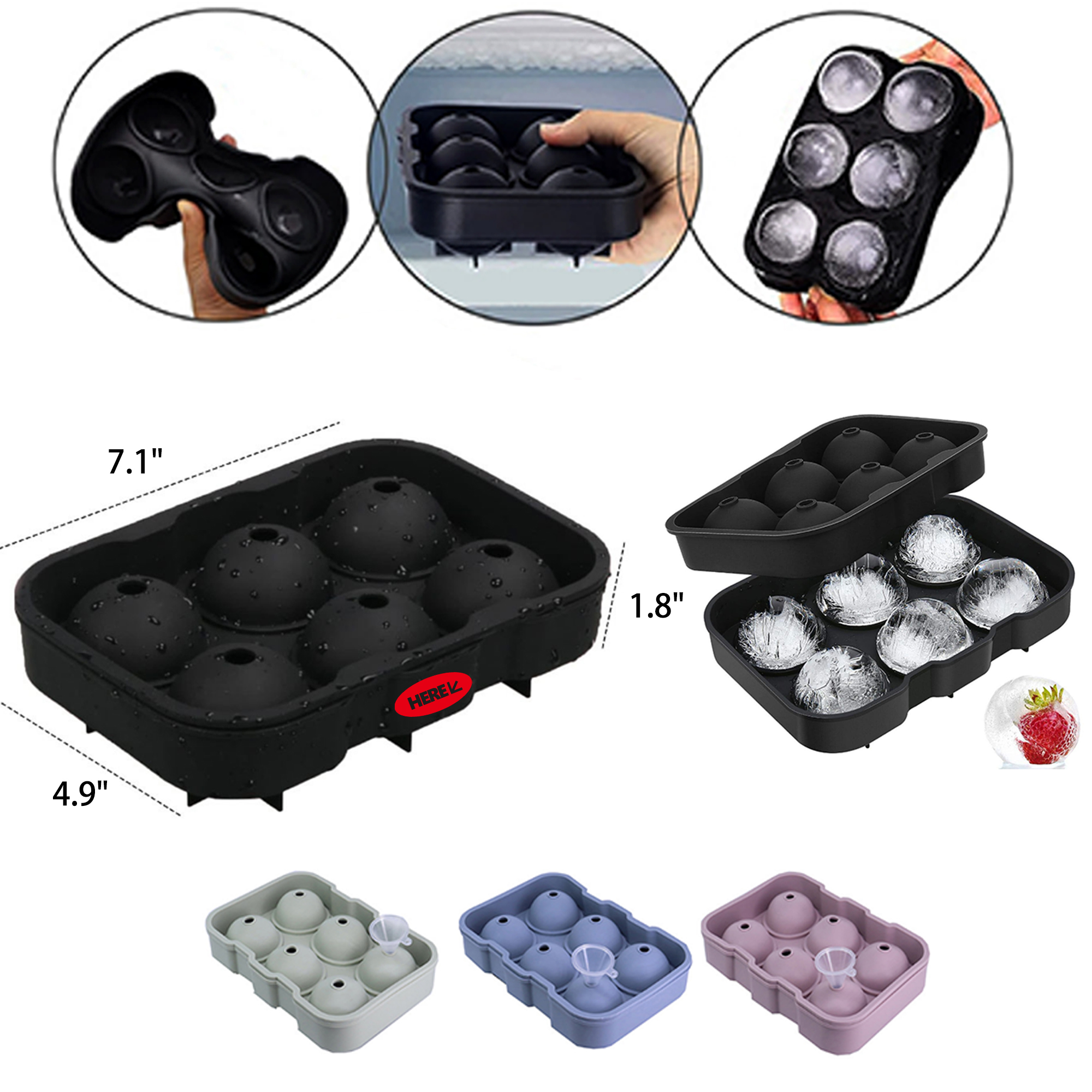 MOQ 50 PCS Versatile Silicone Ball Shaped Ice Tray 3