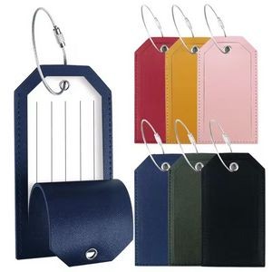 PU Leather Luggage Travel Tag With Name ID Labels Metal Hang Ring 4