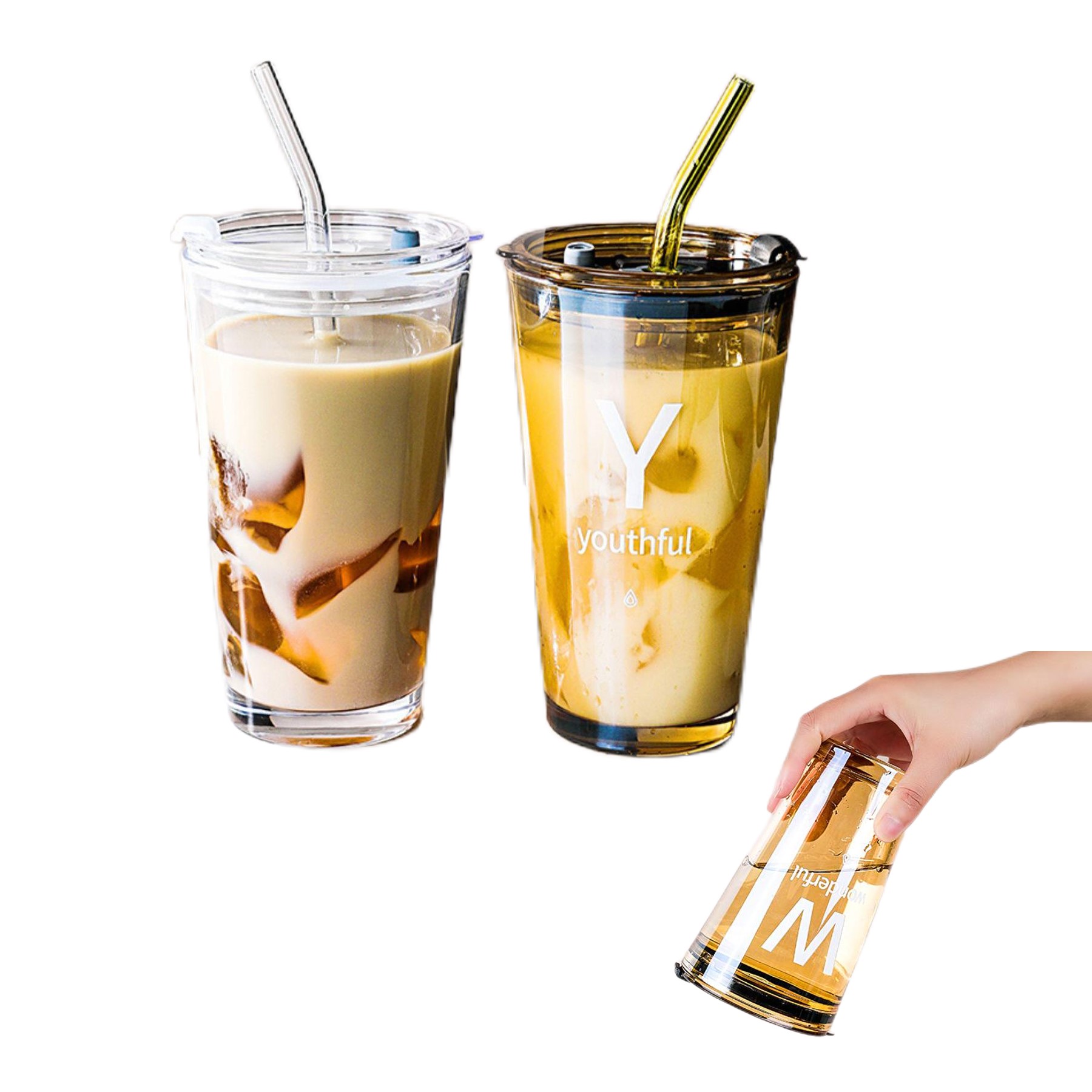 15 oz. Glass Straw Cup with Lid (direct import) 3