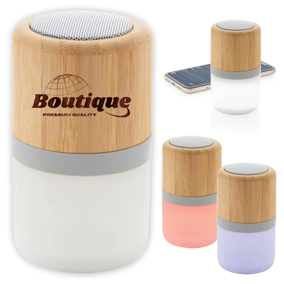 Round Bamboo Colour Changing Mini BT Speaker 2