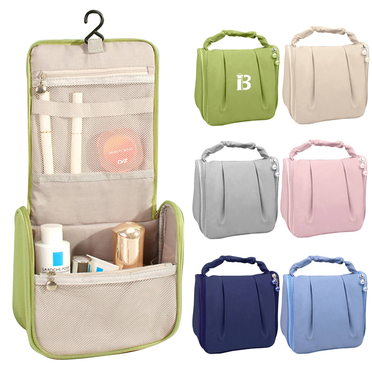 Polyester Handheld Pleated Zipper Makeup Bag 4