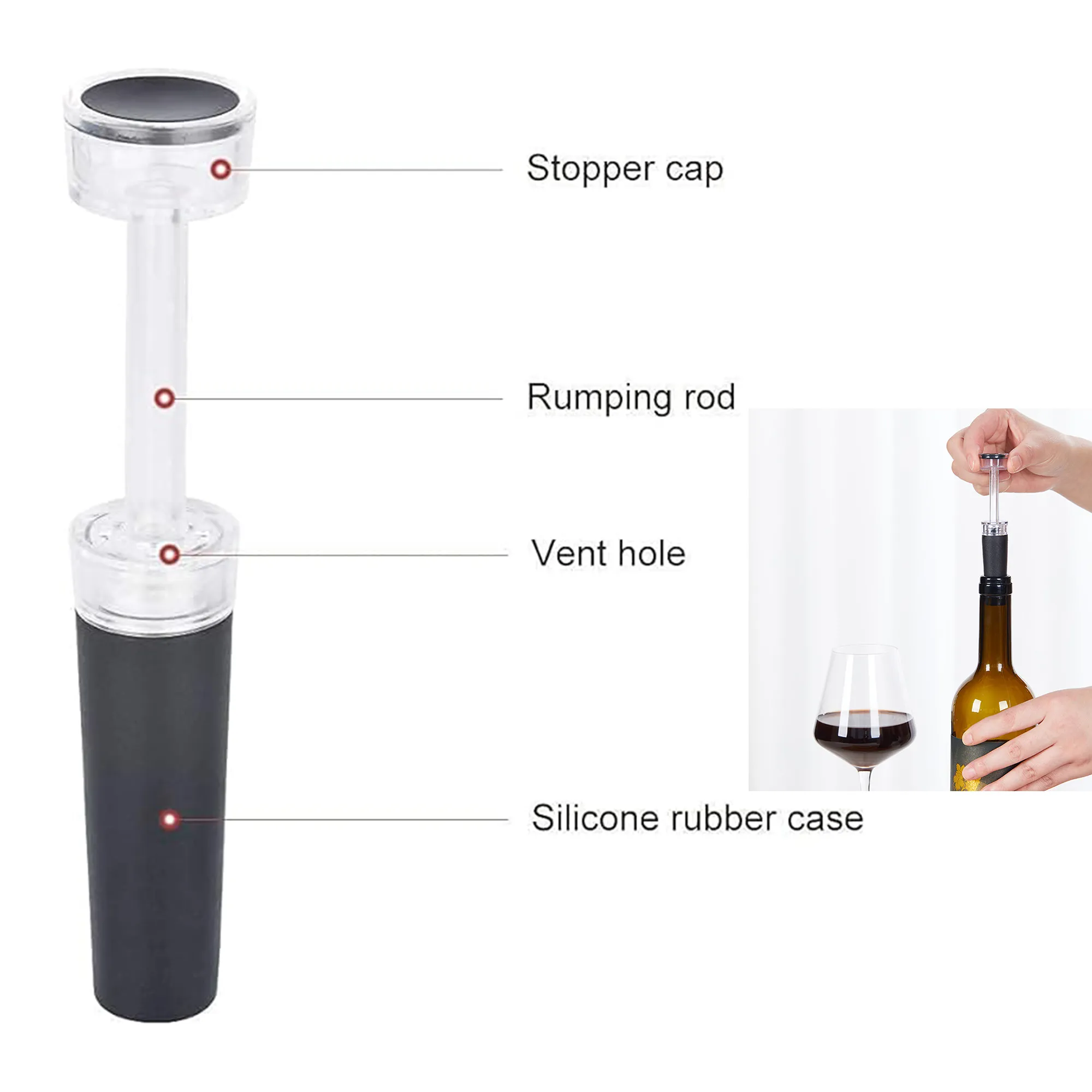 Vacuum Wine Stopper, Reusable Silicone Cap 3