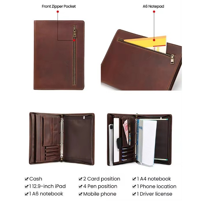 12.9inch Pad Holder Padfolio Bag Genuine Leather Case 2