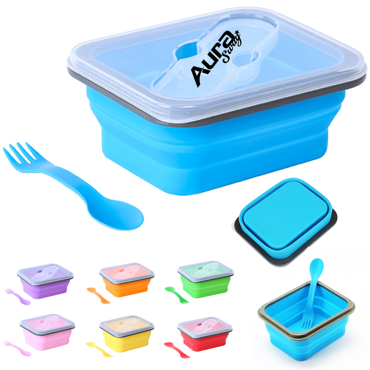 Foldable Silicone Lunch Box with Utensil Set 4