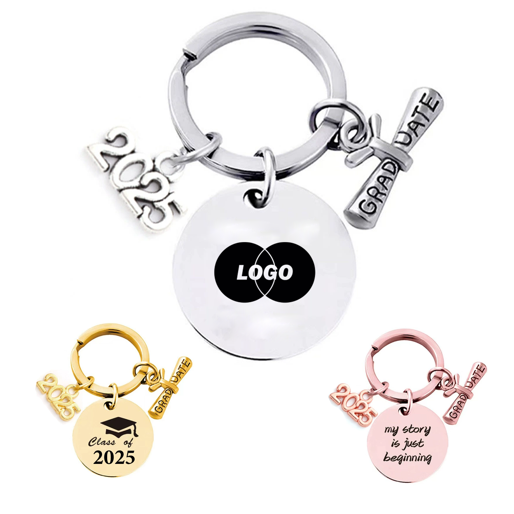 Customizable Graduation Keychain with Stainless Steel Design 2