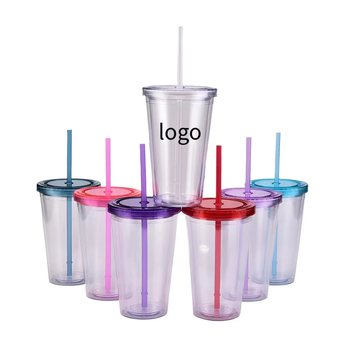 Single Wall Plastic Cup with Lid And Straw 5