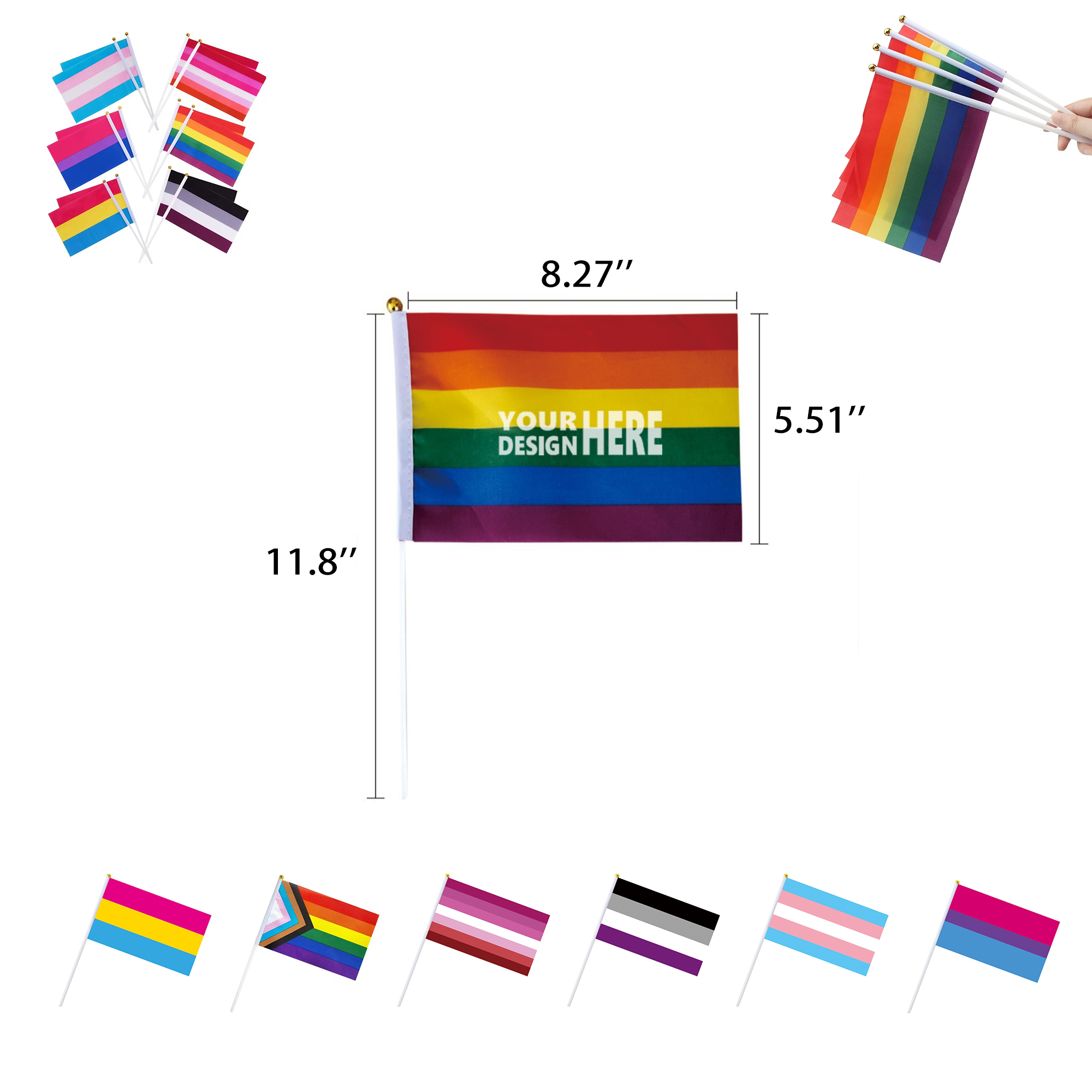 8"L??5"W Pride Rainbow Small Hand Held Stick Flag MOQ100 1