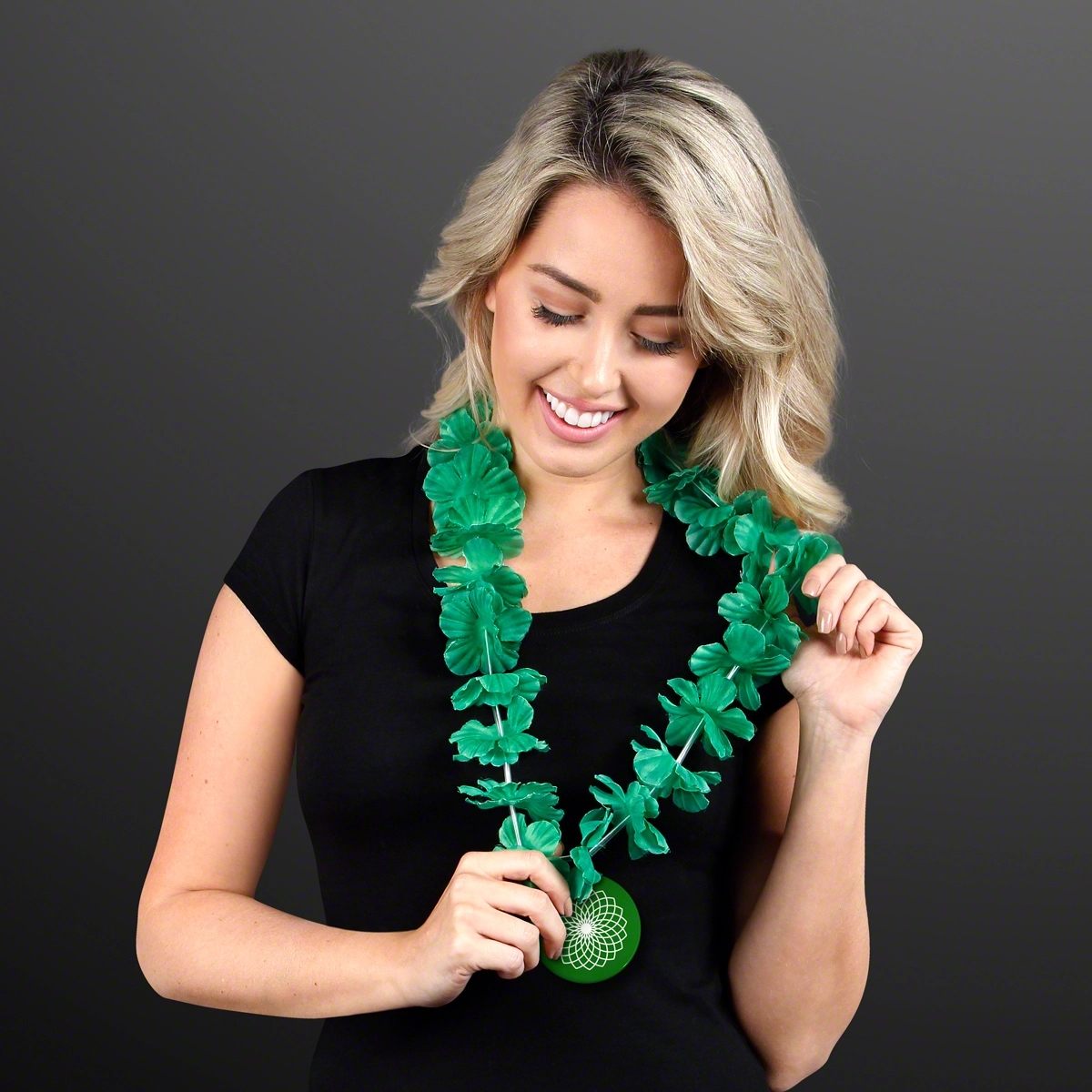 Green Flower Lei Necklace with Medallion (Non-Light Up) 3