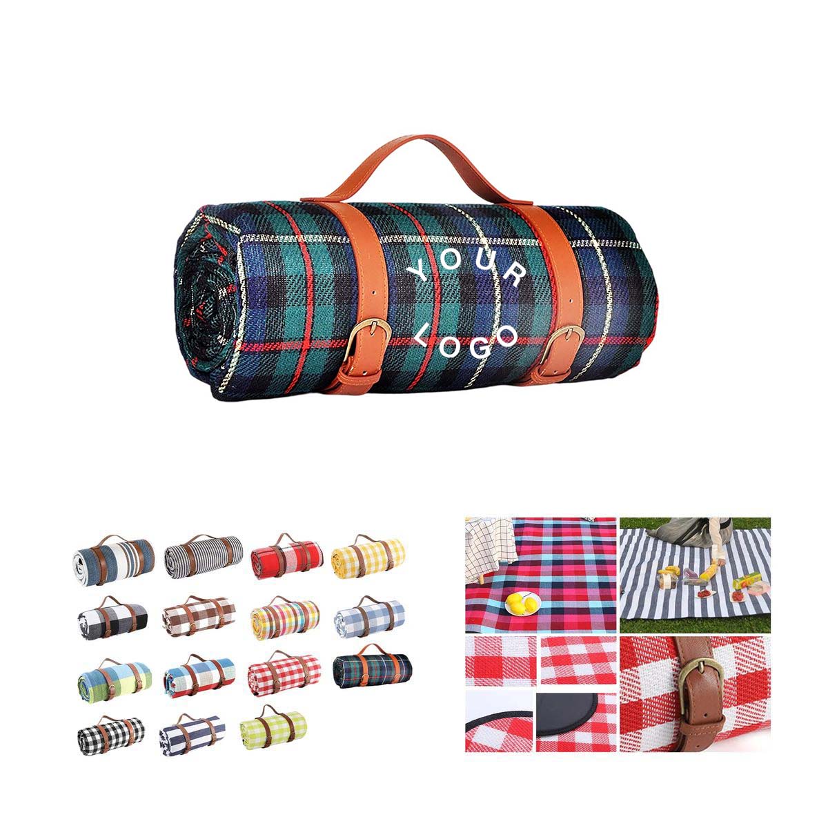 Oversized Picnic Blanket with Leather Carrying Handle 5