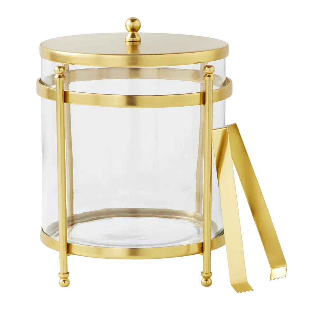 Antique Brass and Glass Ice Bucket 3