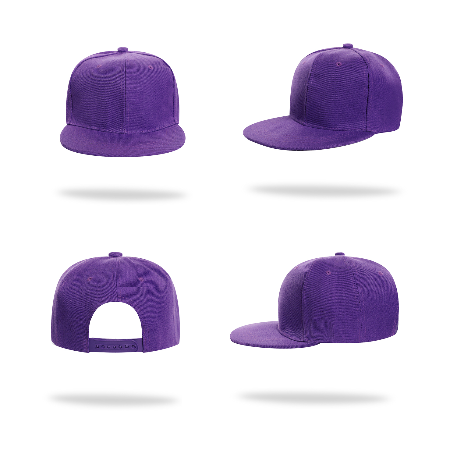 Stock Solid Color Polyester 6 Panel Cap w/Flat Visor & Snapback Fastener 10
