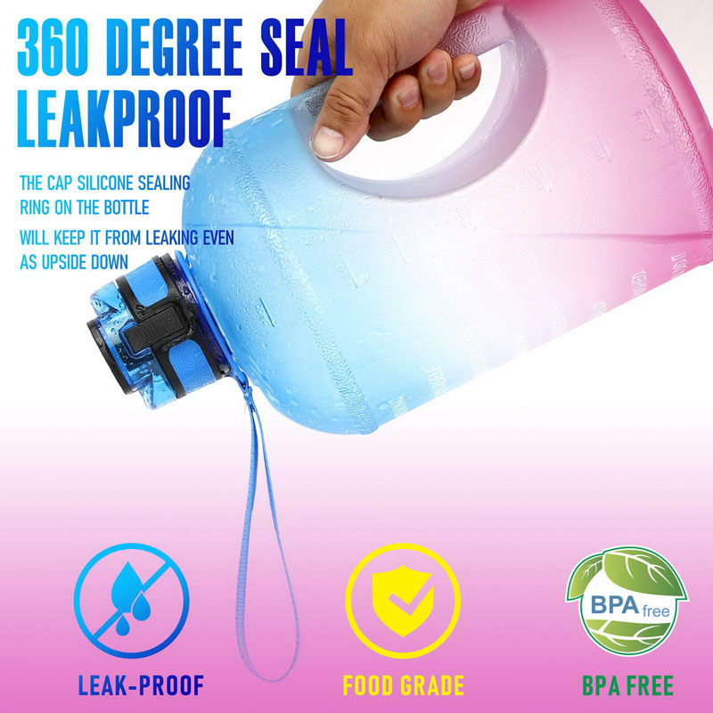 Large Capacity 1 Gallon Motivational Fitness Water Bottle w/Straw 1