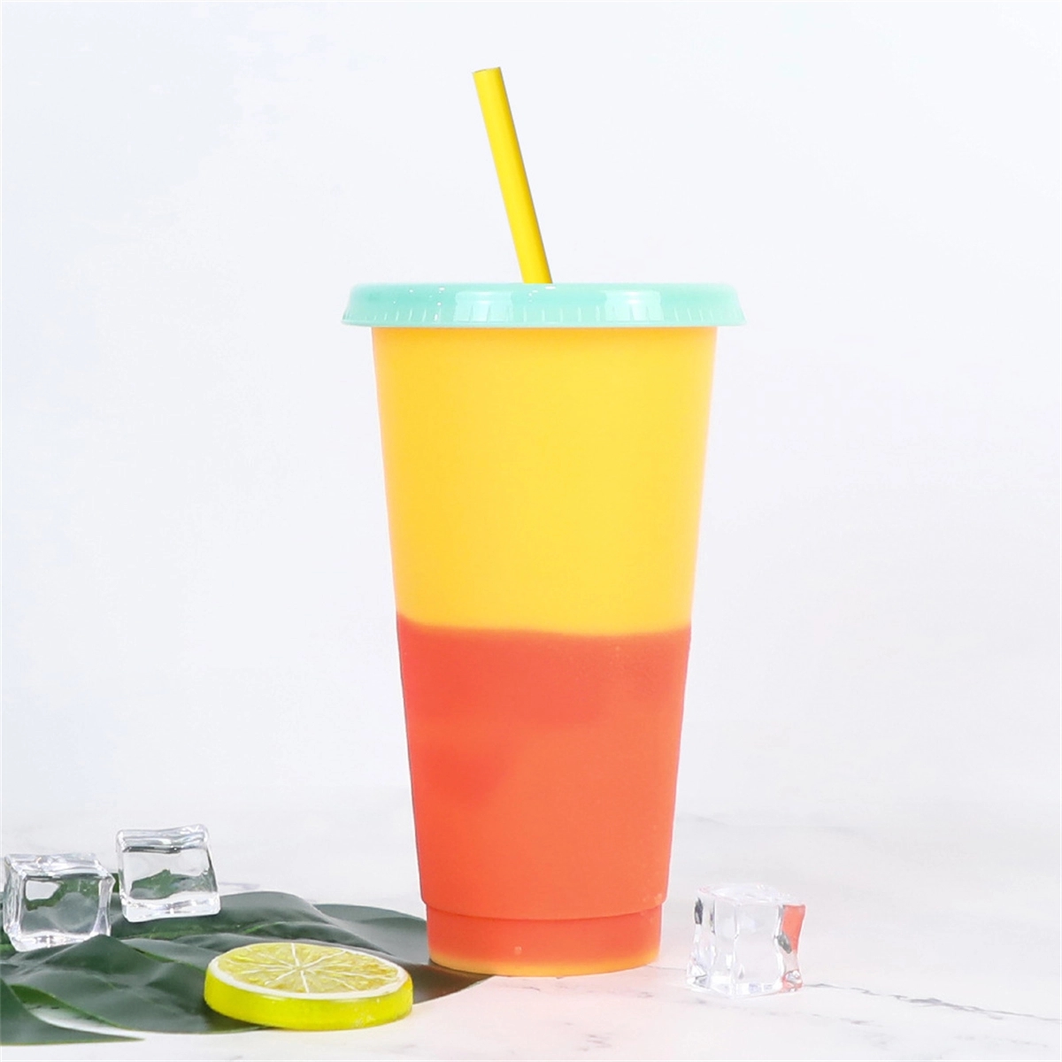 24 Oz Color Changing Reusable Cup With Lid And Straws 3