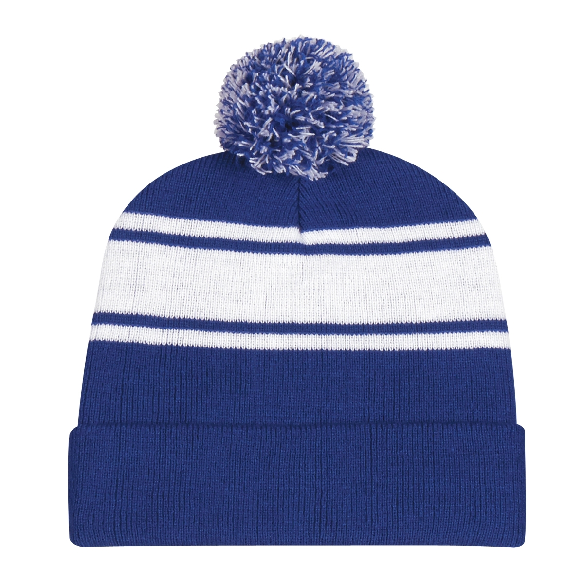 Two-Tone Knit Pom Beanie With Cuff 3