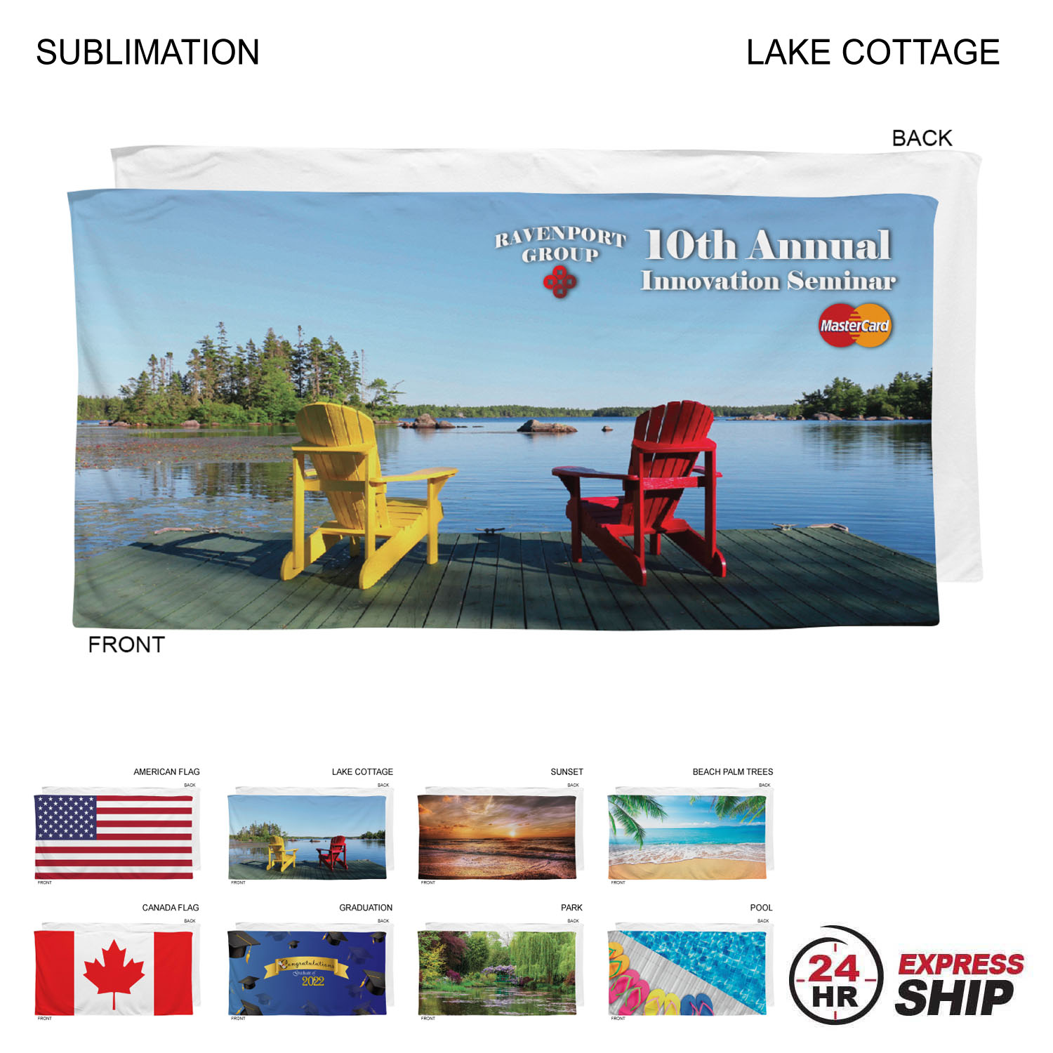 24 Hr Express Ship - Stock Design Sublimated Plush and Soft Velour Terry Beach Towel, 30x60 3