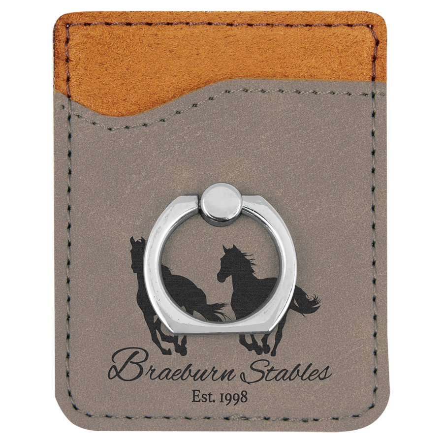 Gray Leatherette Phone Wallet with Silver Ring 2