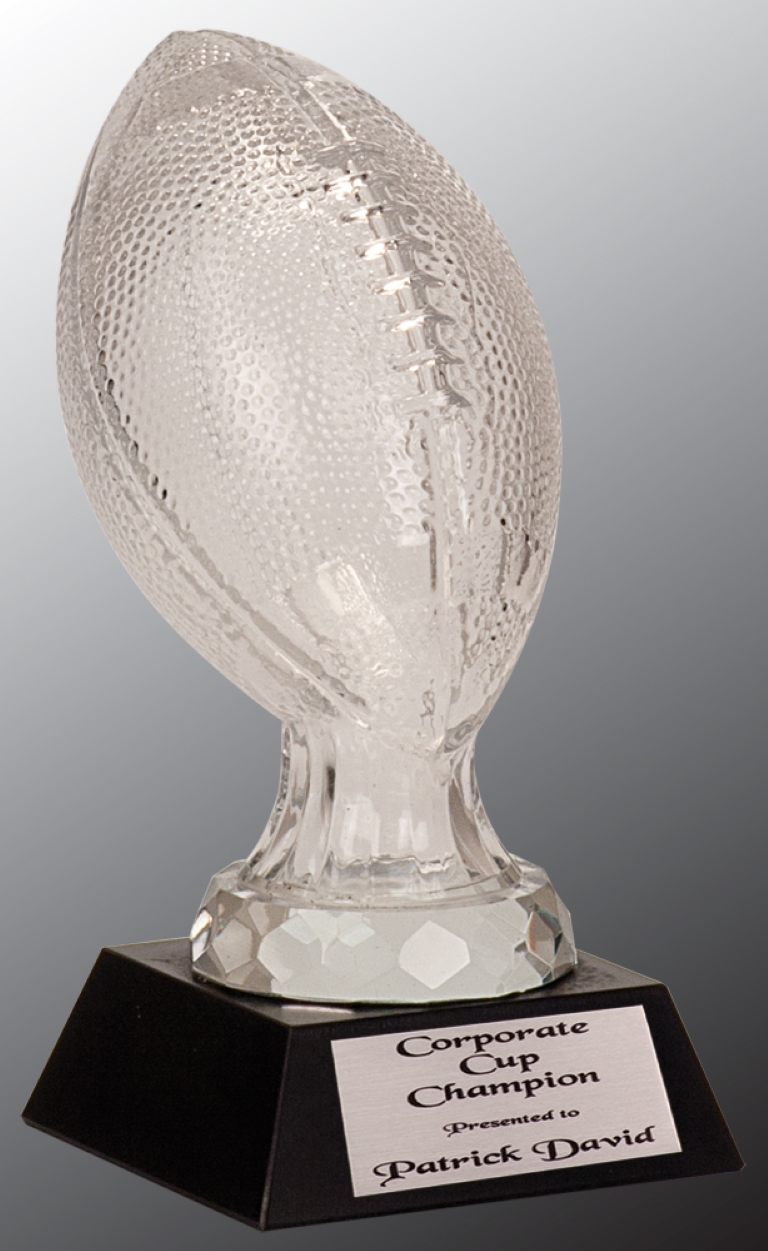 7 1/2" Glass Football Award with Marble Base