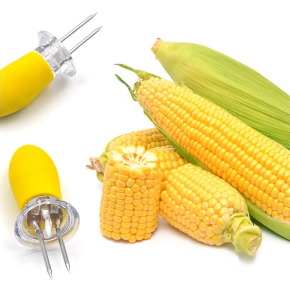 Reusable BBQ Picks Corn Cob Forks Holders Fruit Skewers 6