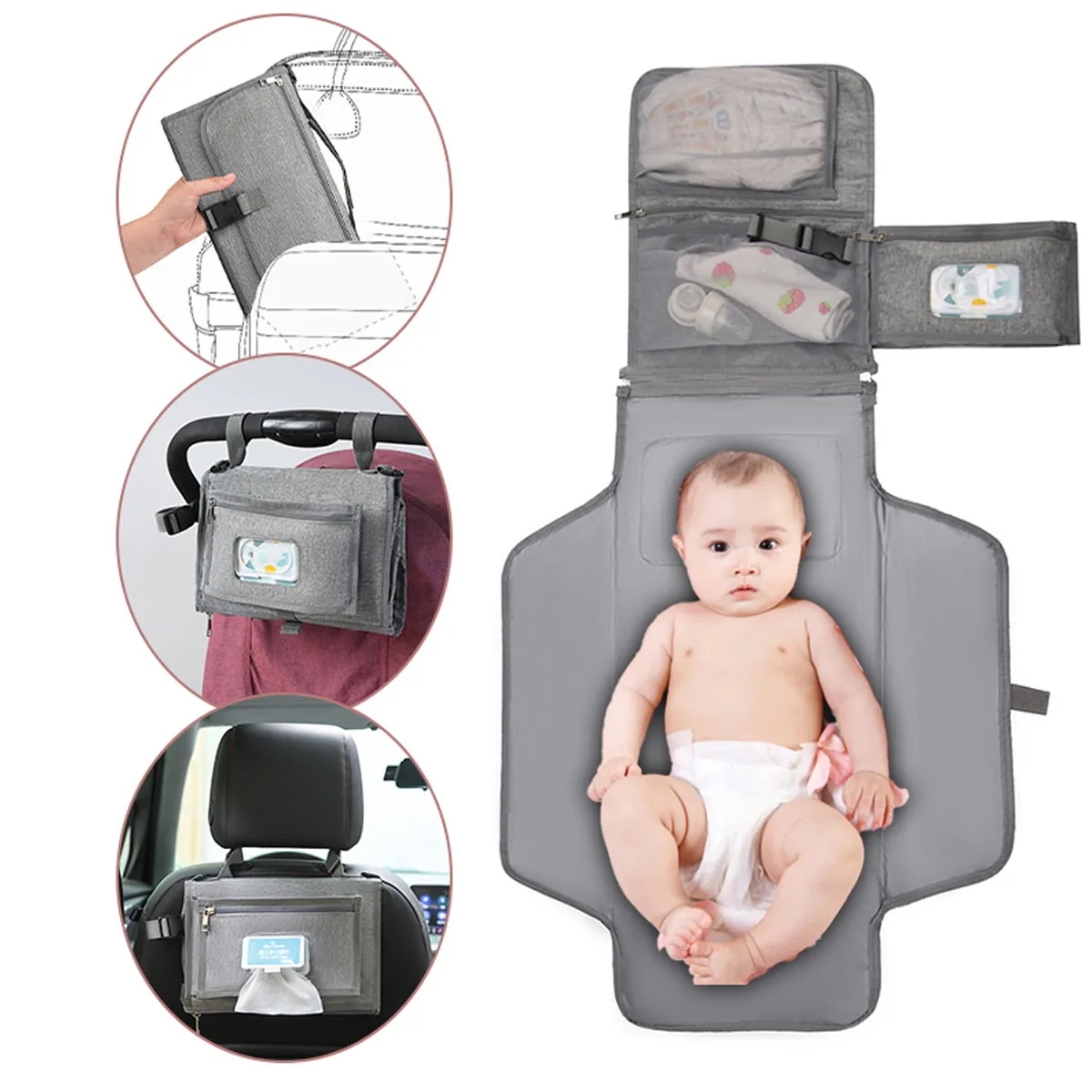 Diaper Changing Pad with Protecting Wraps 2
