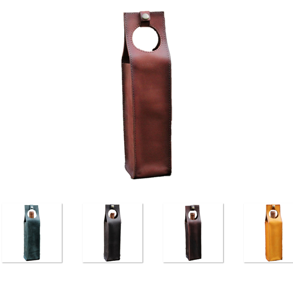 Rectangle Leather Wine Holder With Handle 1