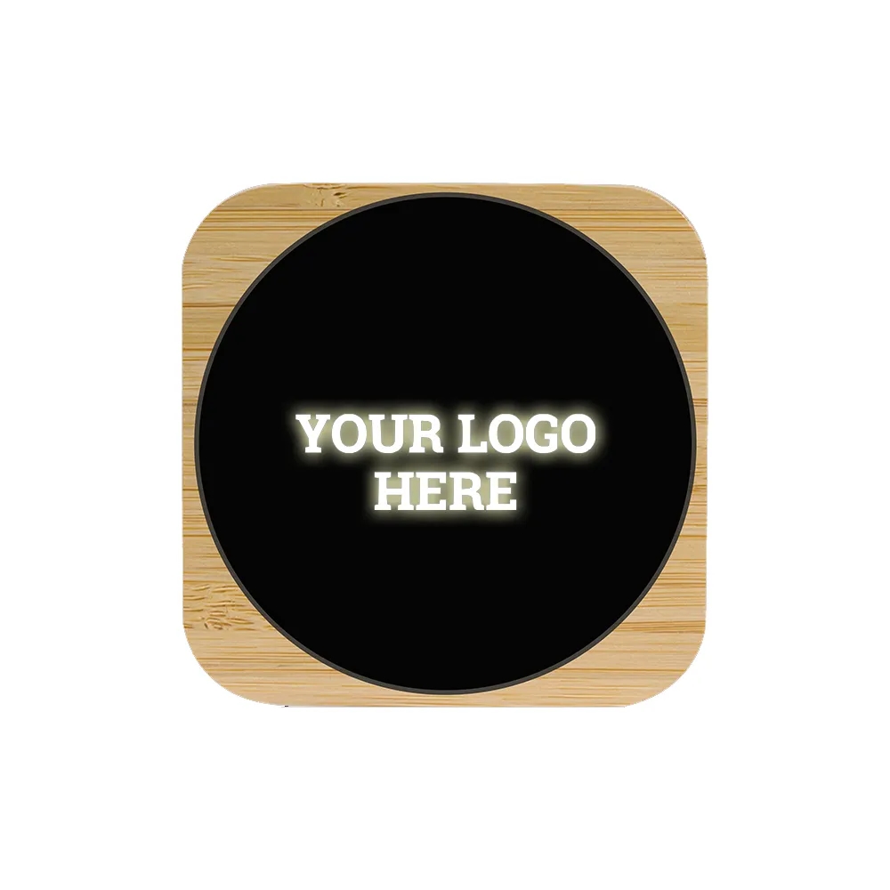 15W Light Up Logo Bamboo Wireless Charger -Square 2