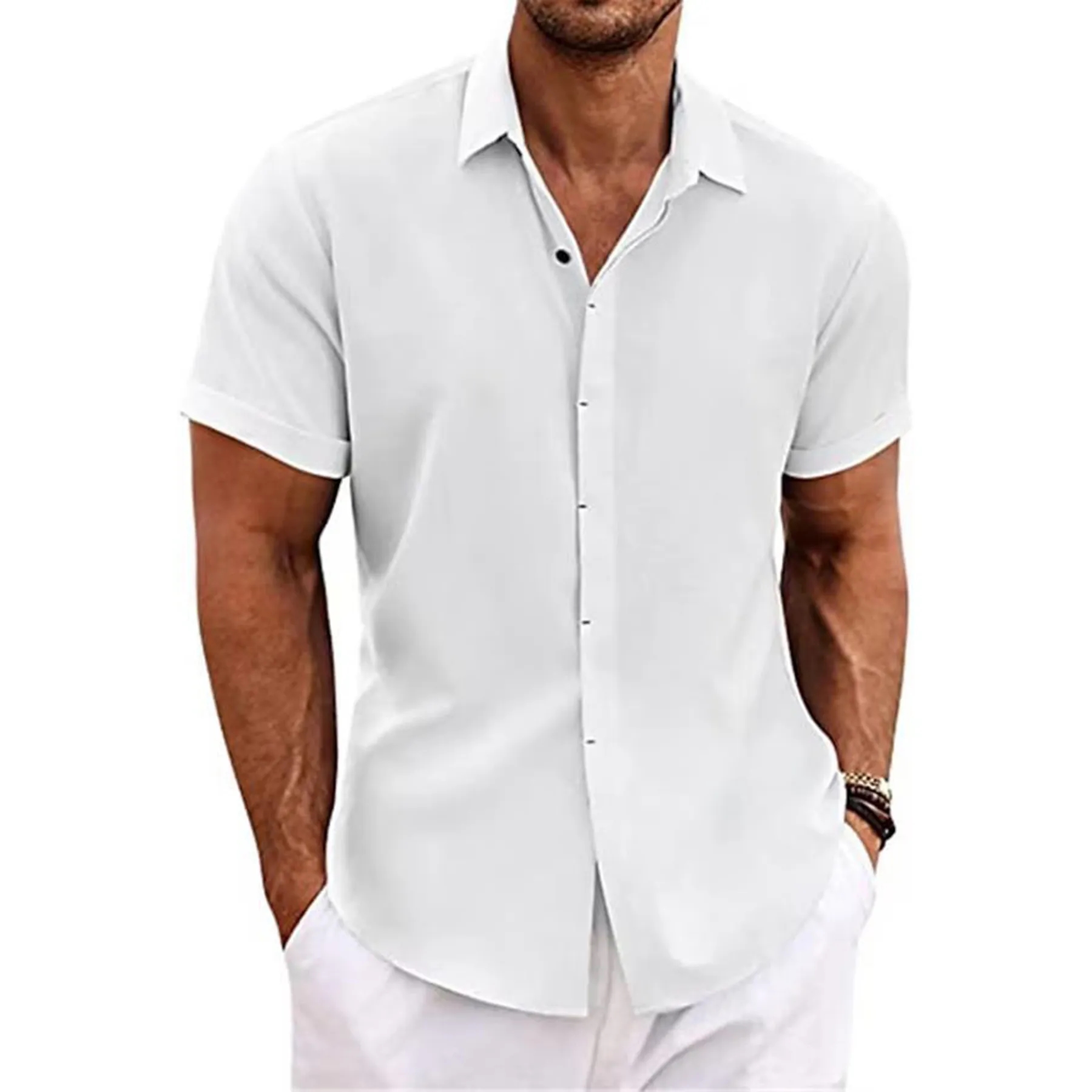 Men's Linen Short Sleeve Casual Shirts 5