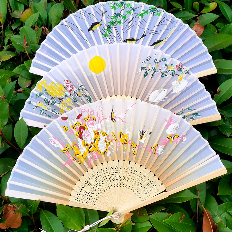 Fabric Bamboo Bone Folding Hand Fan 1