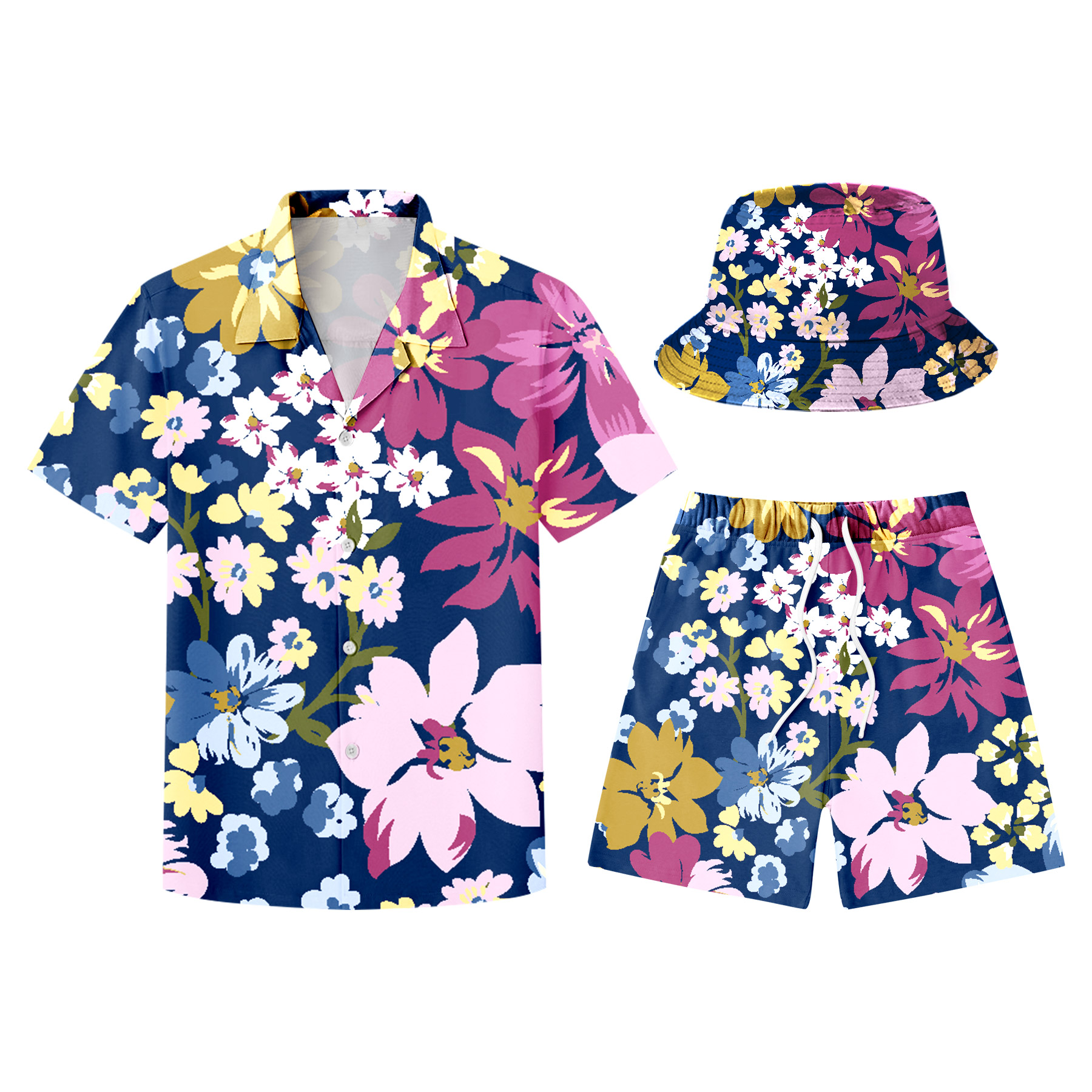 Hawaiian Shirts, Shorts And Bucket Hats Sets 13