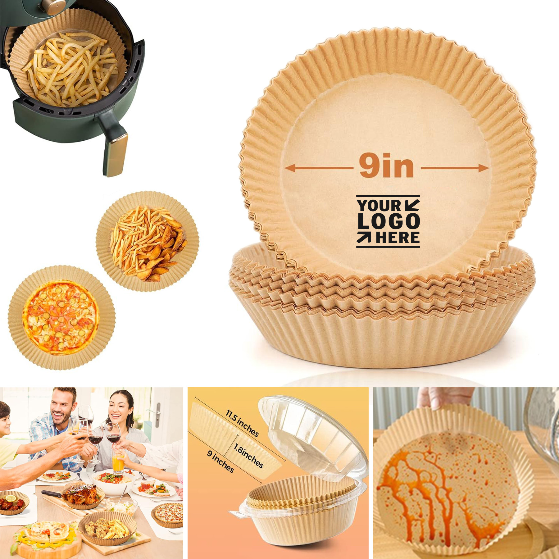 9IN Round Microwave Air Fryer Basket Disposable Food Grade Non-Stick Parchment Paper Liner