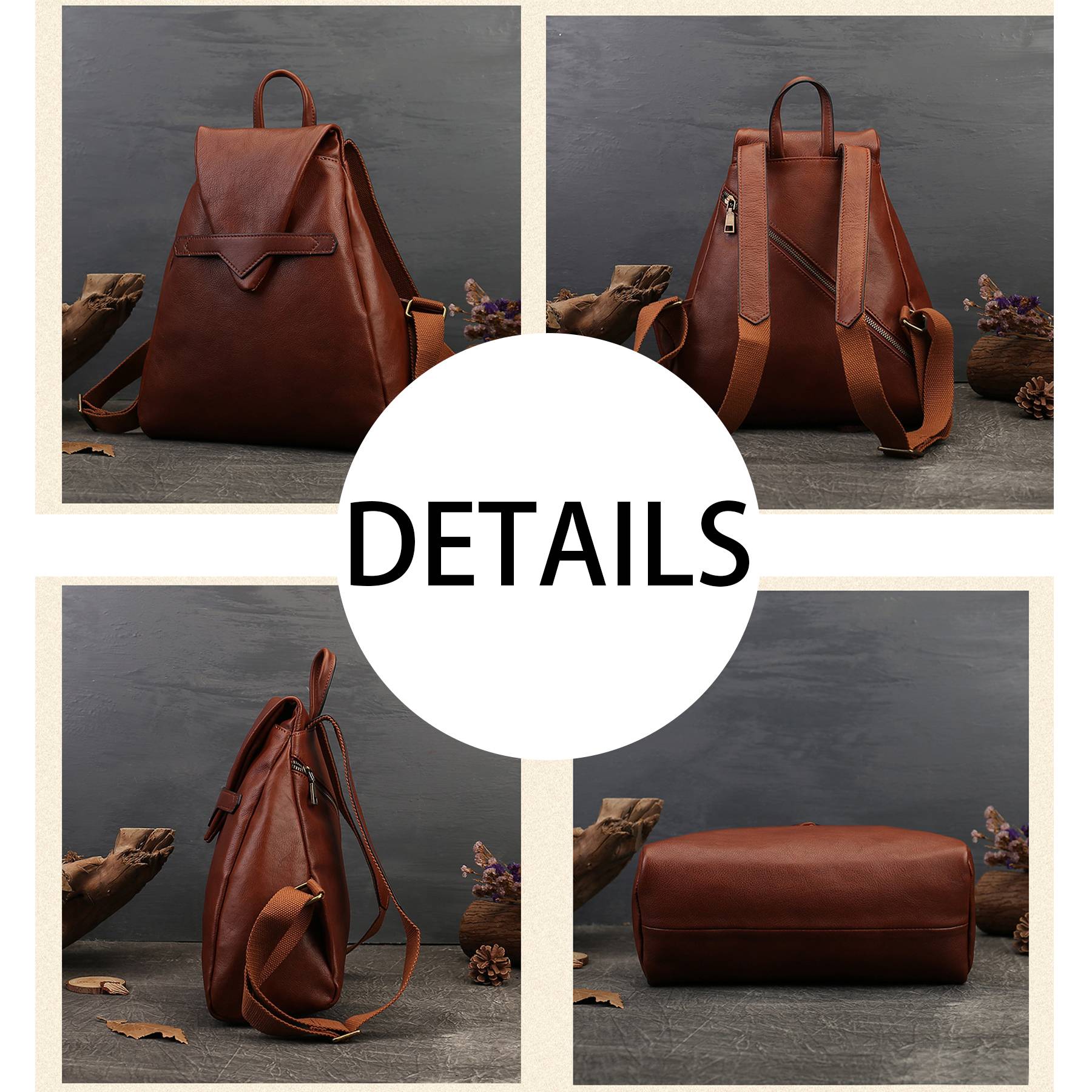 Genuine Leather Solid color commuter backpack 5