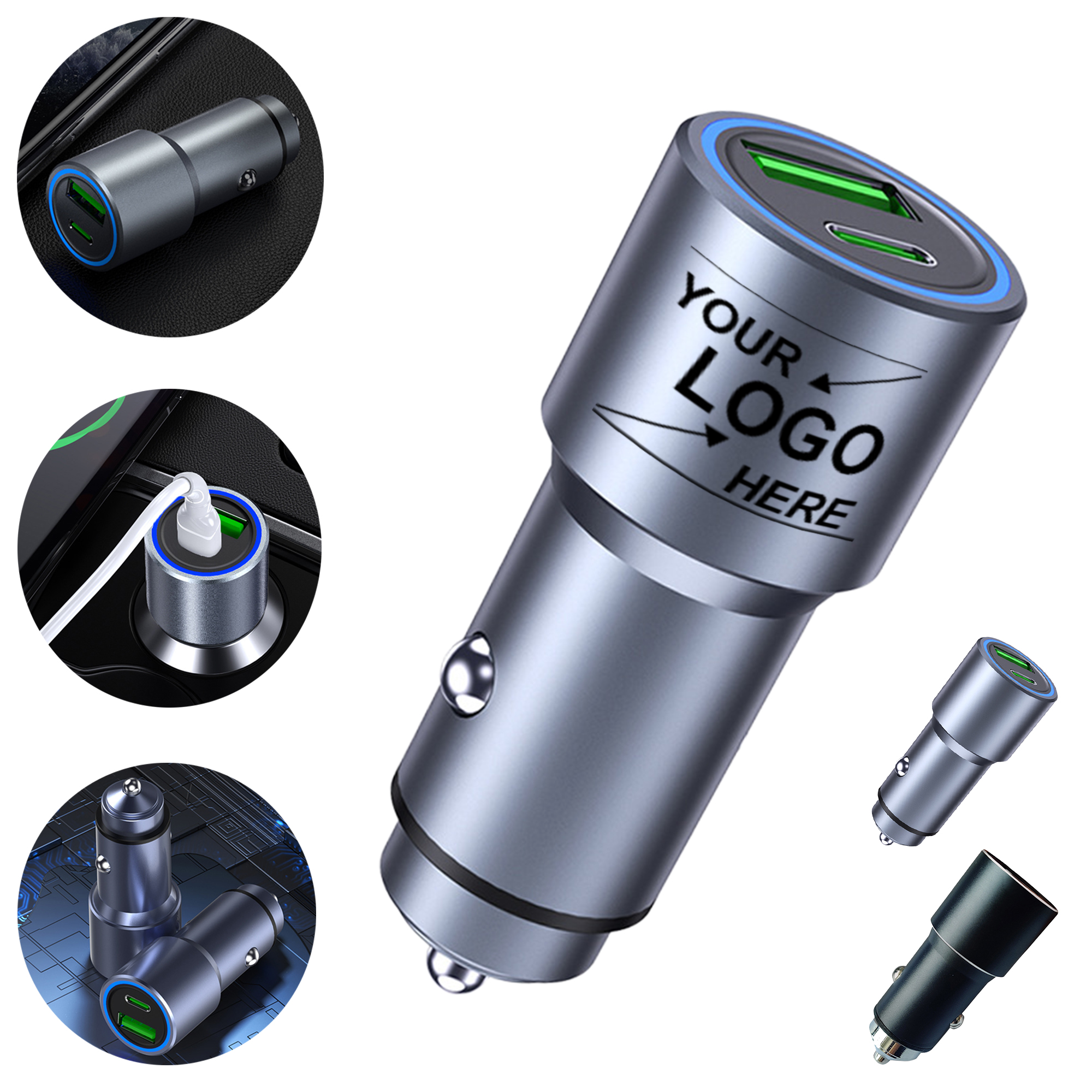 New Car Charger PD QC3.0 USB Super Fast Charging Aluminum Alloy Cigarette Lighter with LED Light 3