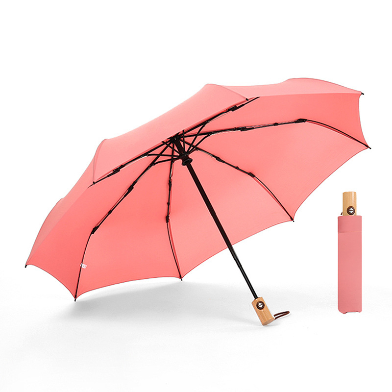 Automatic Compact Umbrella with Wooden Handle 8