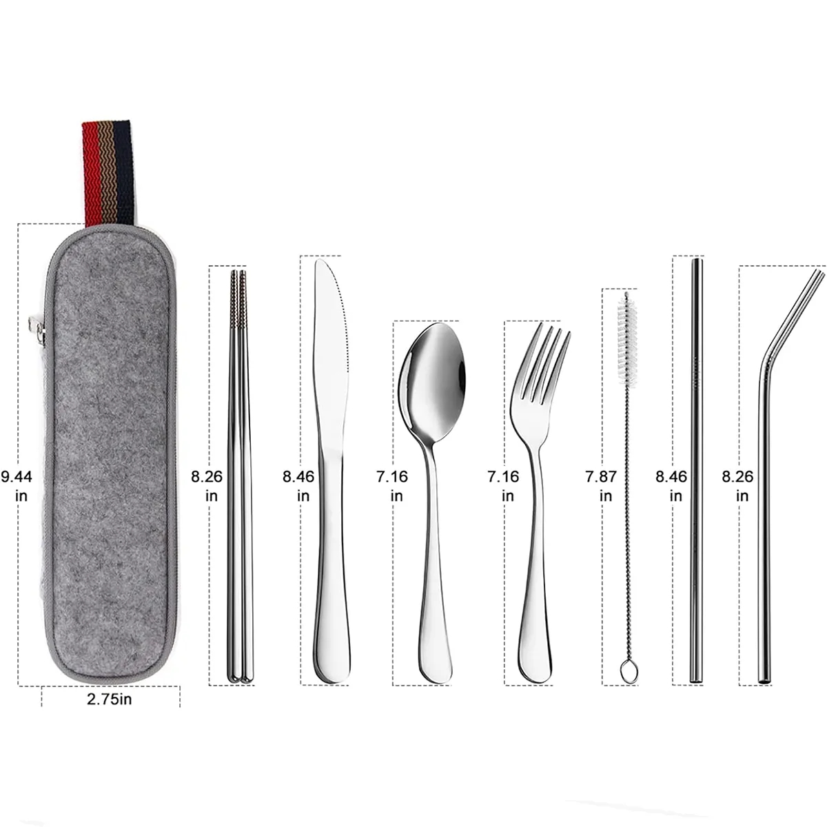 Portable 7 pcs Stainless Steel Cutlery Set w/Felt Bag 4