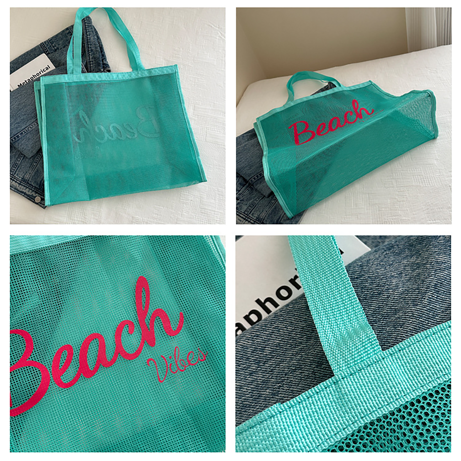 Large Capacity Sheer Mesh Beach Tote Bag, custom tote bag with logo imprint 7
