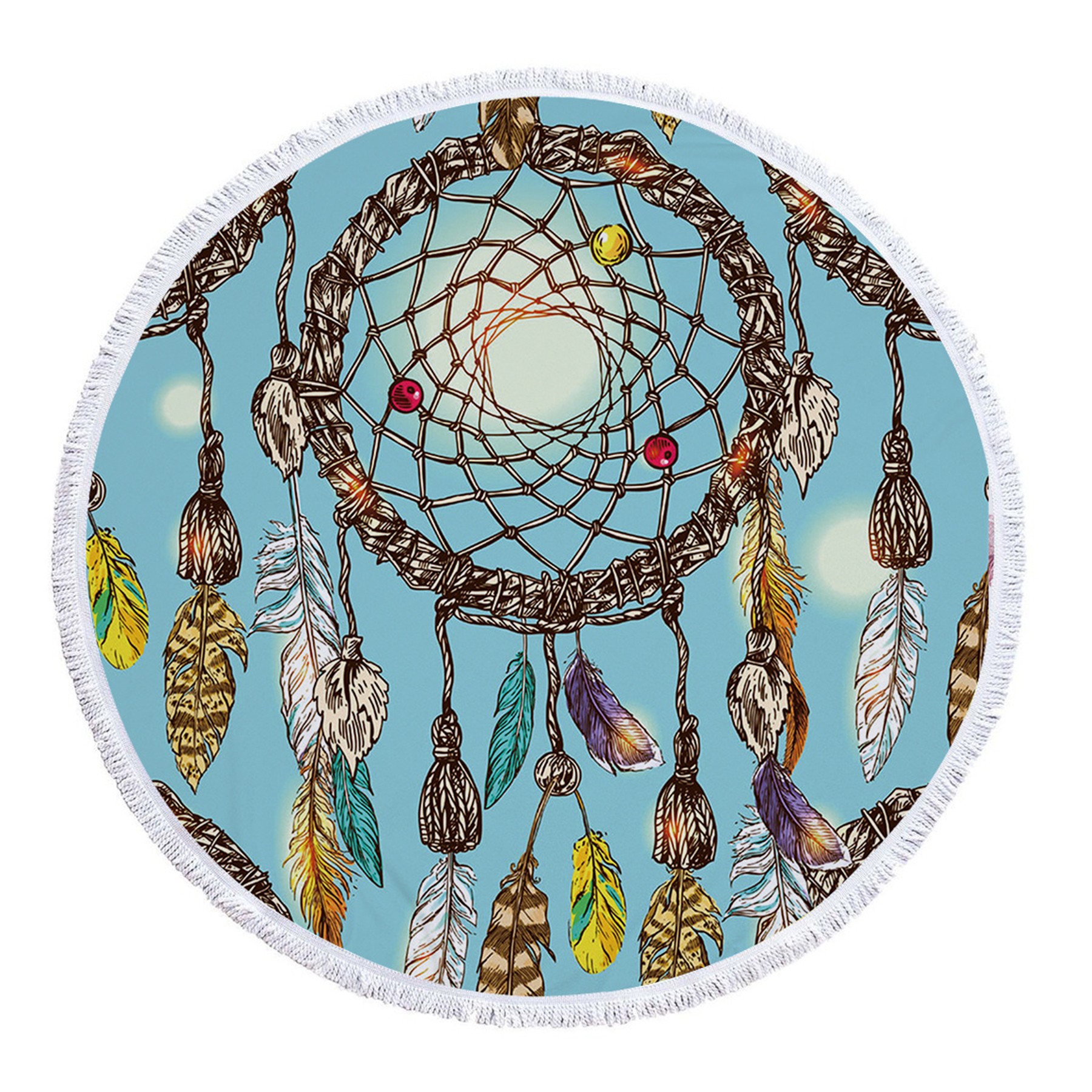 Dreamcatcher Printing Round Beach Towel With Tassels 17
