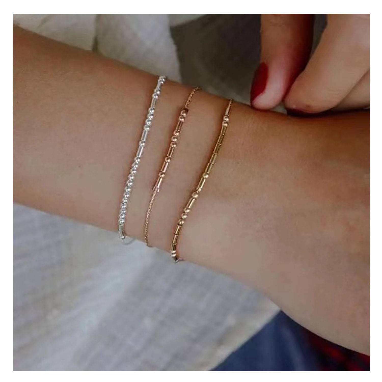 Stainless steel Morse code bracelets Silver Beads Jewelry 4