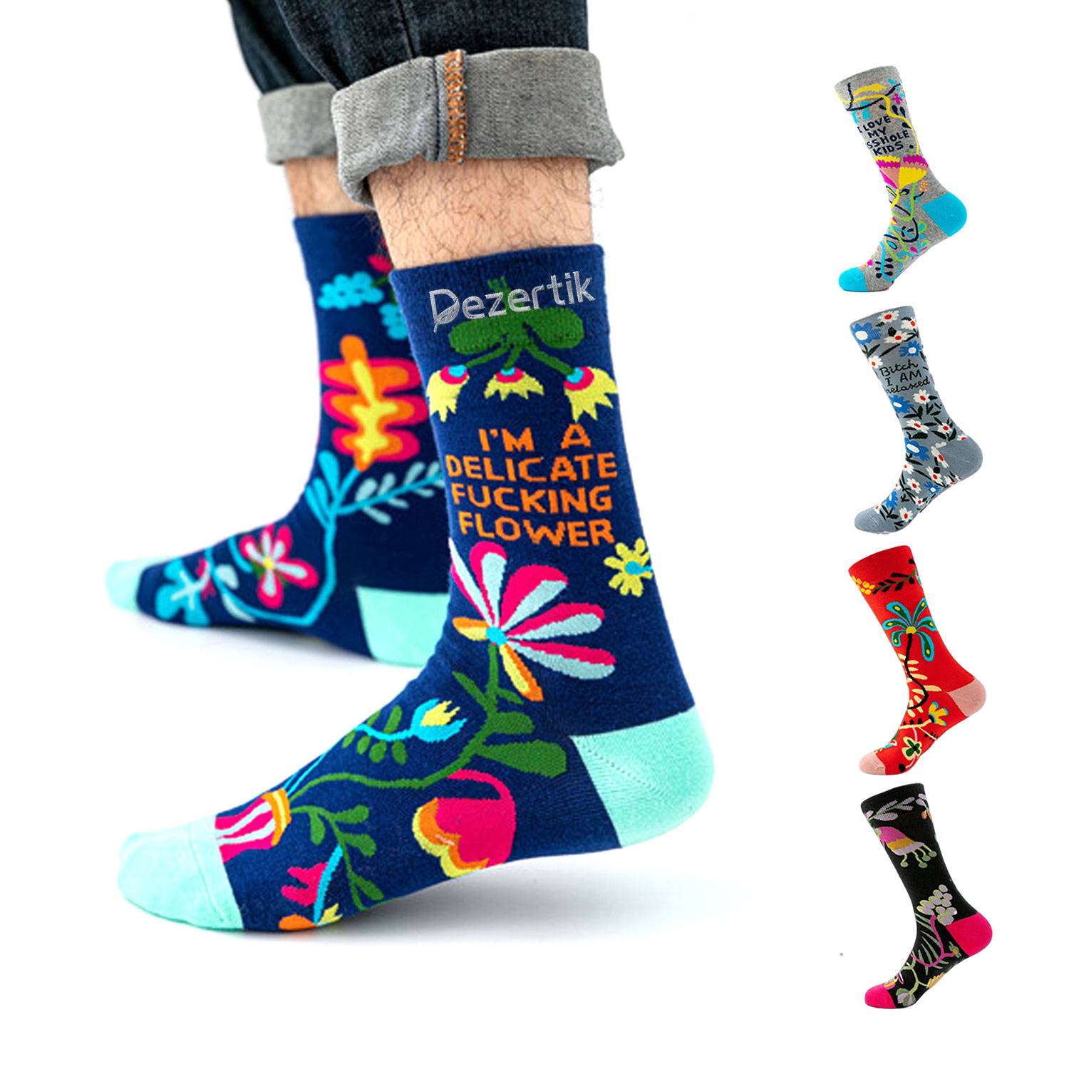 Long Tube Casual Abstract Letter Floral Socks 2