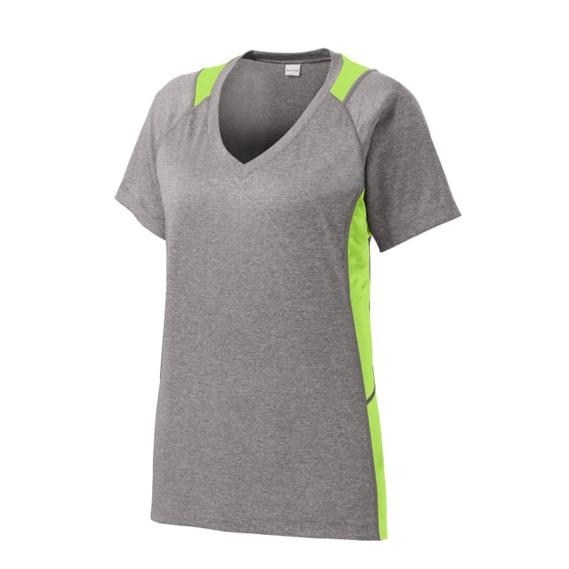 Sport-Tek Women's Heather Colorblock Contender V-Neck Tee. 26