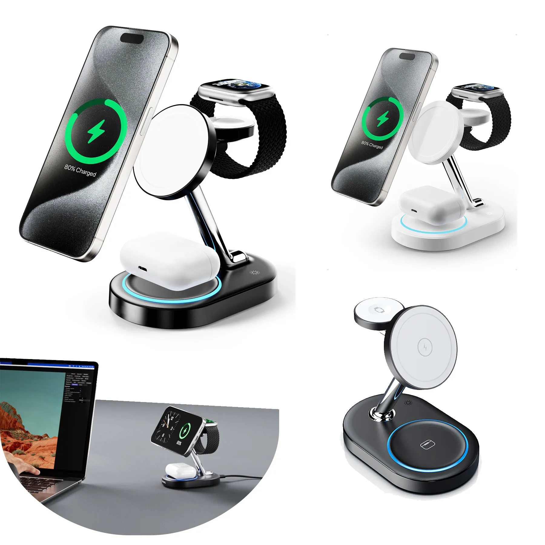 Aluminum Alloy 3 in 1 Magnetic Wireless Charging Station 20W 1