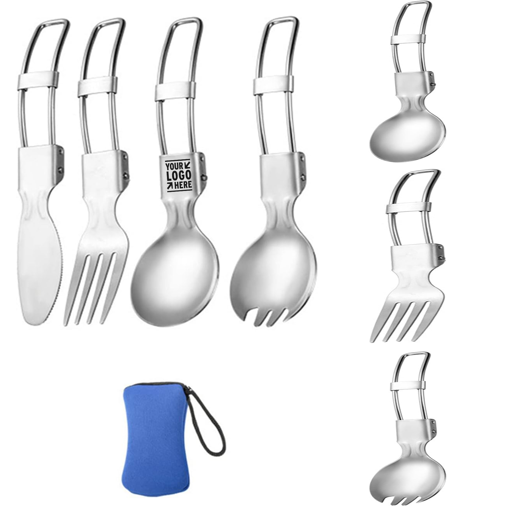 4Pcs Stainless Steel Portable Knife Fork Spoon Outdoor Camping Foldable Cutlery Set With Pouch 2